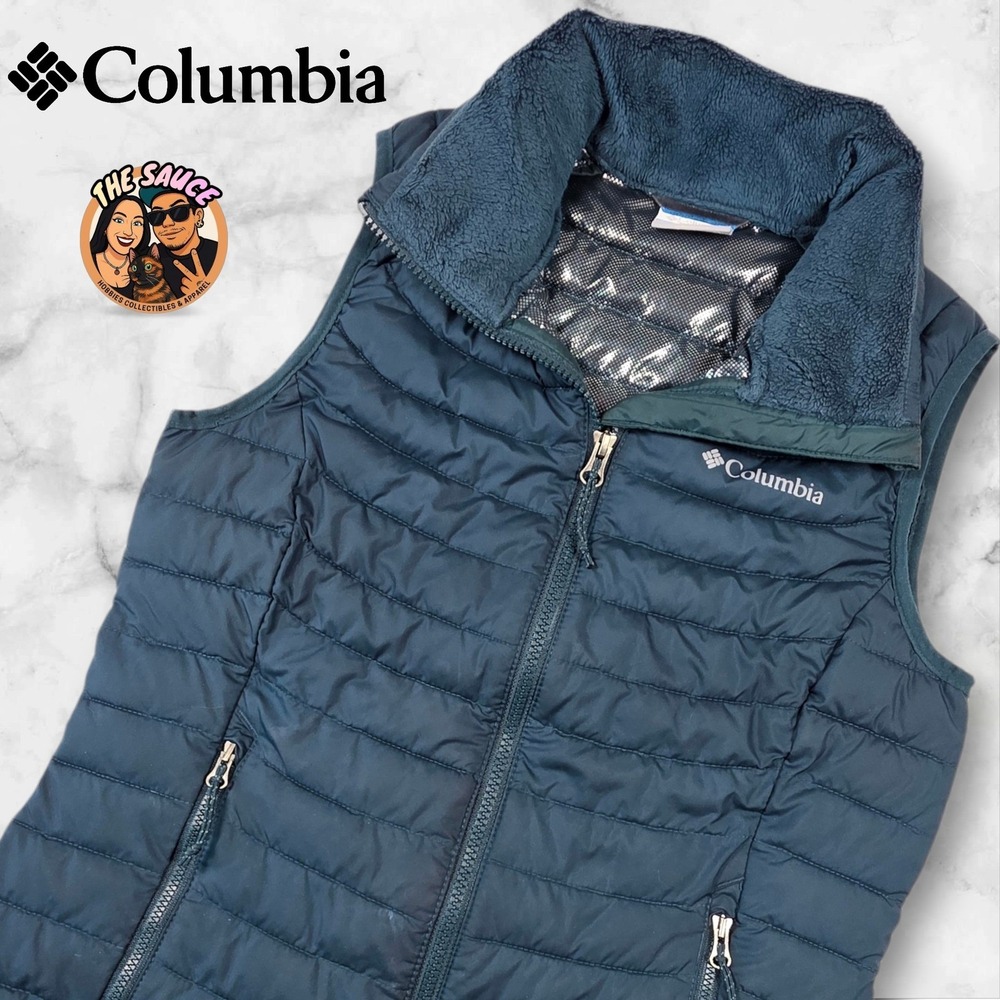 Columbia Quilted Omni Heat Insulated Puffer Vest Blue Womens XS Zip Up Fleece